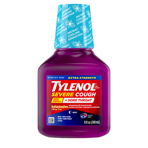 Tylenol Extra Strength Severe Cough + Sore Throat Night Liquid - 8 Ounce