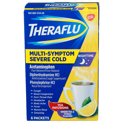 Theraflu Green Tea & Citrus Flavors Nighttime Multi-Symptom Severe Cold - 6 Count Image 1 of 2