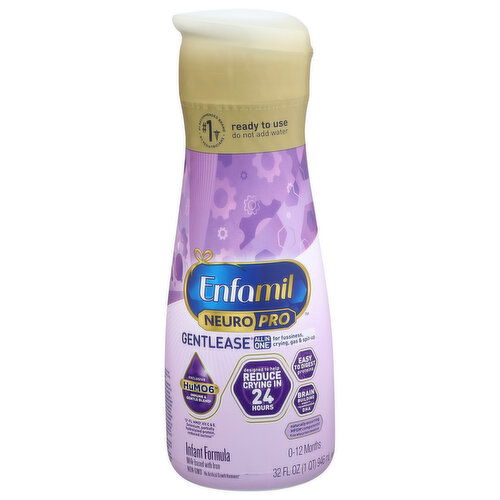 Enfamil PREMIUM Gentlease Infant Formula provides a gentle start for sensitive tummies. It's designed to have easy-to-digest proteins and is clinically proven to ease fussiness, gas and crying in 24 hours. - 32 Fluid Ounce