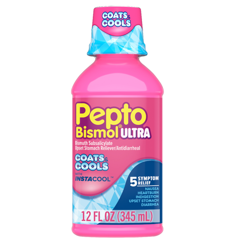Pepto Bismol Ultra Coats & Cools Instacool Liquid 5 Symptom Relief - 12 Ounce