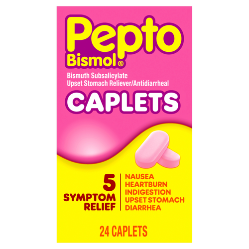 Pepto Bismol Bismuth Subsalicylate Caplets 5 Symptom Relief - 24 Count