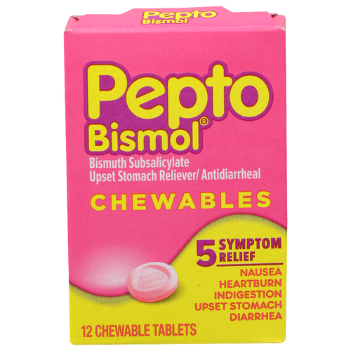 Pepto Bismol Chewables Bismuth Subsalicylate Upset Stomach Reliever Antidiarrheal - 12 Count Image 1 of 4