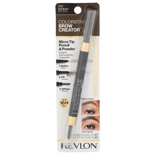 Revlon Micro Pencil Powder & Brush, Dark Brown 610 - 1 Each