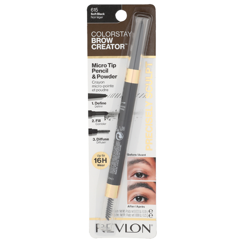 Revlon Micro Pencil Powder & Brush, Brow Creator, Soft Black 615 - 3.0E-4 Ounce
