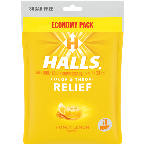 Halls Relief Honey Lemon Relief Sugar Free Cough Drops, Economy Pack, 70 Drops - 7.66 Ounce Image 1 of 2