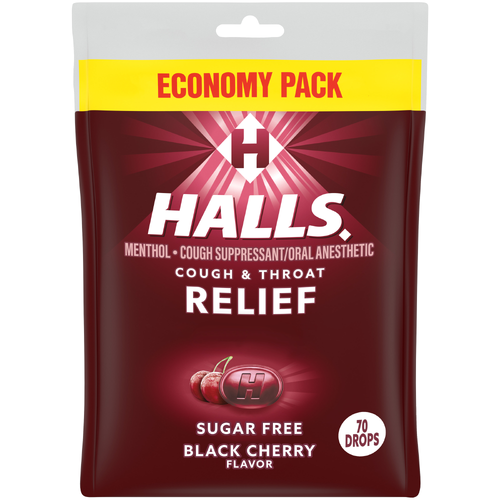 Halls Relief Black Cherry Relief Sugar Free Flavor Cough Drops, Economy Pack, 1 Bag 70 Total Drops - 7.66 Ounce Image 1 of 2