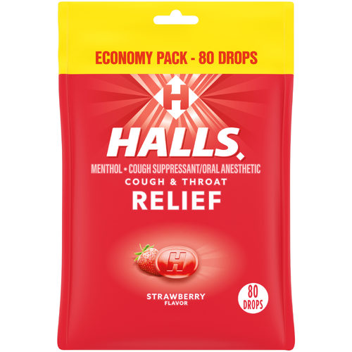 Halls Relief Strawberry Flavor Economy Pack Relief Menthol Cough Suppressantoral Anesthetic - 80 Count Image 1 of 2