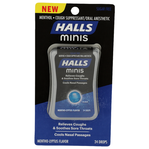 Halls Minis Sugar Free Mentho-Lyptus Flavor Cough & Throat Relief Drops - 24 Count