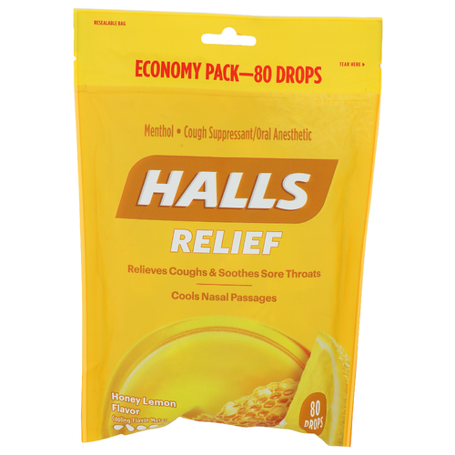 Halls Honey Lemon Flavor Economy Pack Menthol Cough Suppressantoral Anesthetic - 80 Count