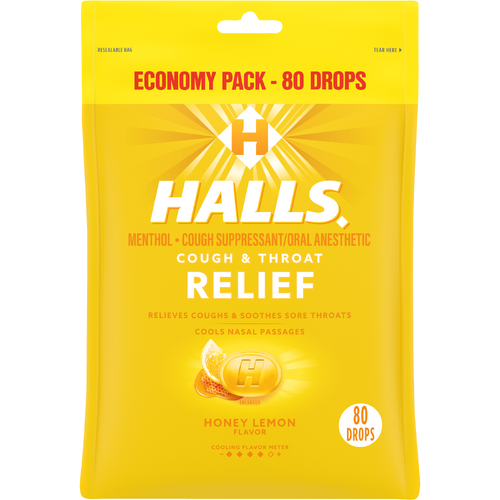HALLS Relief Honey Lemon Cough Drops, Economy Pack - 8.75 Ounce