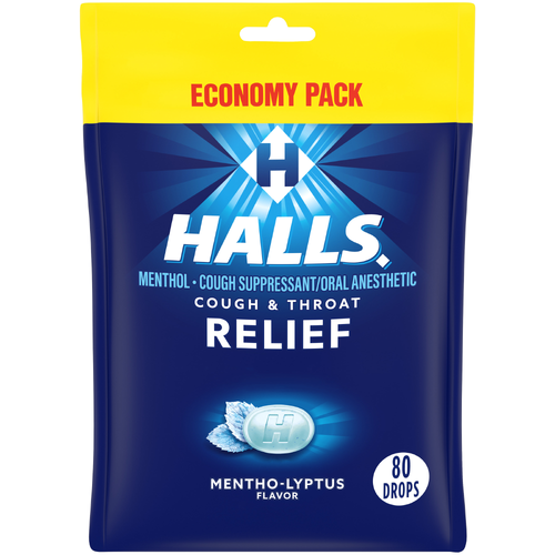 Halls Relief Mentho-Lyptus Flavor Economy Pack Menthol Cough Suppressantoral Anesthetic - 80 Count Image 1 of 3