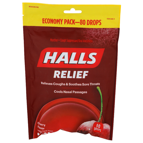 Halls Cherry Flavor Economy Pack Menthol Cough Suppressantoral Anesthetic - 80 Count