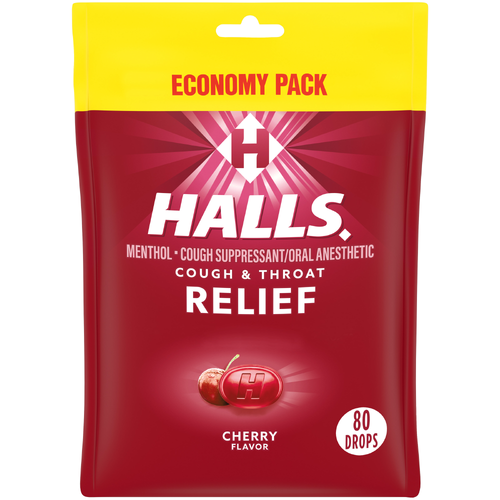 Halls Relief Cherry Flavor Economy Pack Menthol Cough Suppressantoral Anesthetic - 80 Count Image 1 of 3