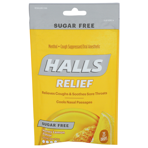 Halls Honey Lemon Flavor Sugar Free Menthol Cough Suppressantoral Anesthetic - 25 Count