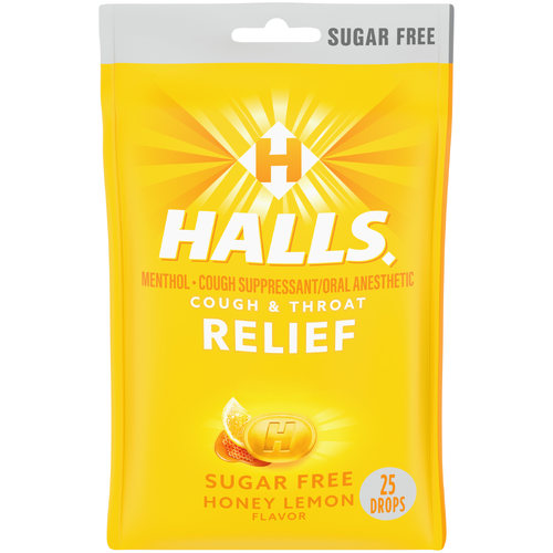 Halls Relief Honey Lemon Flavor Sugar Free Menthol Cough Suppressantoral Anesthetic - 25 Count Image 1 of 3