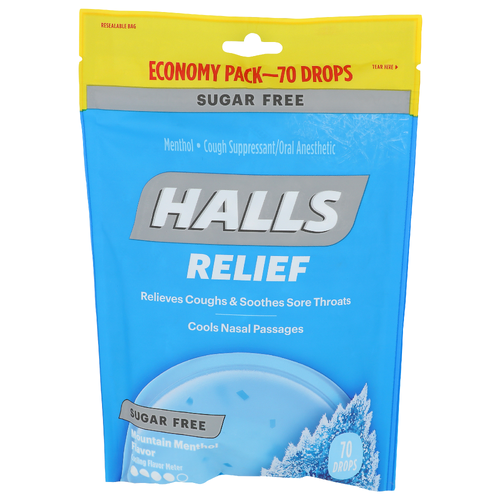 Halls Mountain Menthol Flavor Sugar Free Economy Pack Cough Suppressantoral Anesthetic - 70 Count
