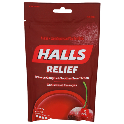 Halls Cherry Flavor Menthol Cough Suppressantoral Anesthetic - 30 Count