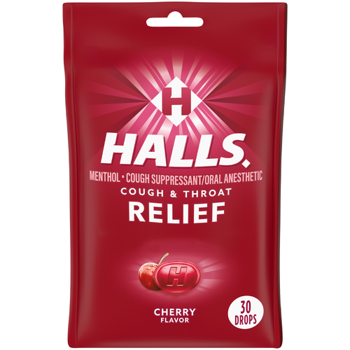 Halls Relief Cherry Relief Cough Drops, 30 Drops - 3.28 Ounce