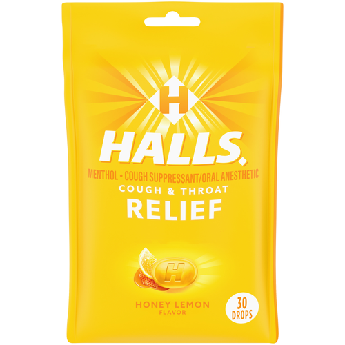 Halls Relief Honey Lemon Flavor Menthol Cough Suppressantoral Anesthetic - 30 Count Image 1 of 3