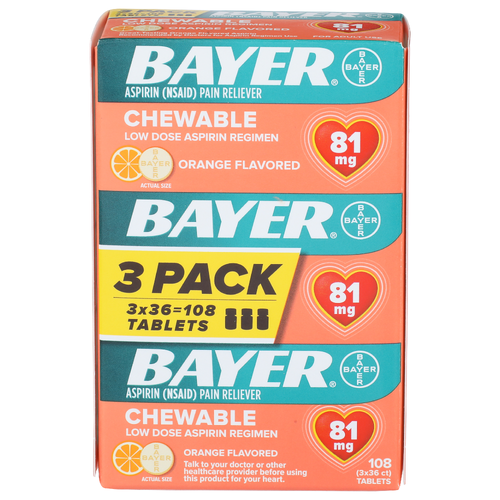Bayer Orange Flavored Aspirin Nsaid Pain Reliever - 3 Count