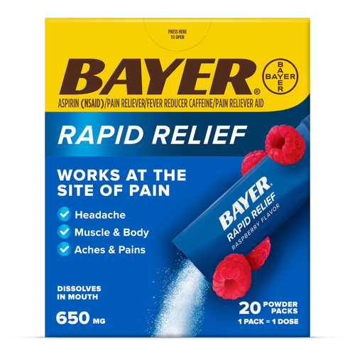 Bayer Rapid Relief, Raspberry Flavor, 650 mg, Powder Packs - 20 Each