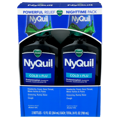 Vicks Nyquil Powerful Relief Nighttime Pack Cold & Flu - 12 Fluid Ounce - 2 Count