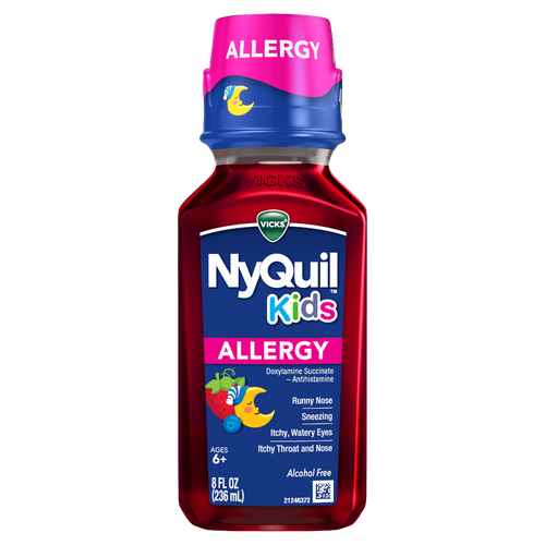 V NyQuil Vicks Kids Allergy Liquid, Nighttime Medicine, Berry - 8 Ounce