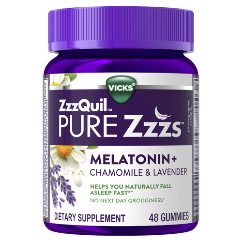 Vicks Zzzquil Pure Zzzs Melatonin Gummies, Sleep Aid, With Chamomile & Lavender, Aids For Adults, Wildberry Vanilla Flavored, 48 - 48 Count