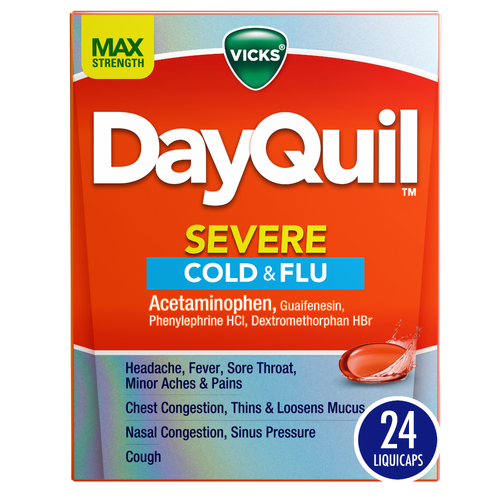 Vicks DayQuil Cold & Flu Liquicaps Medicine Powerful Non-Drowsy Daytime Relief - 24 Count