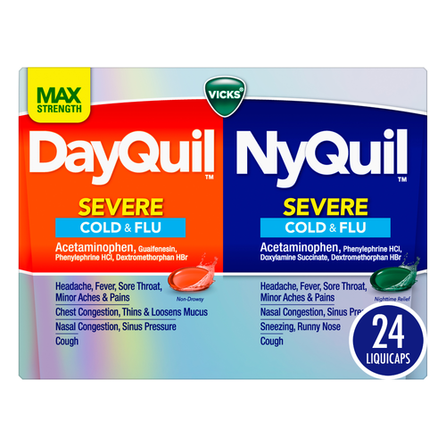 Vicks DayQuil & NyQuil Severe Combo Pack Cold & Flu Liquicaps  Medicine Powerful Daytime & Nighttime Relief - 24 Count