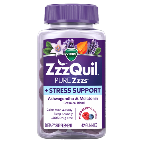 Vicks ZzzQuil PURE Zzzs De-Stress Melatonin Gummies With Ashwagandha - 42 Count Image 1 of 2