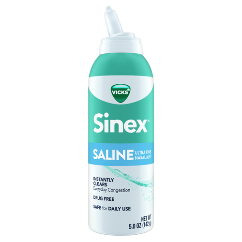 Vicks Sinex Saline Nasal Spray, Drug Free Ultra Fine Mist, Clear Everyday Sinus Congestion Fast, Mucus From a Cold Or Allergy, Daily Use - 5 Ounce