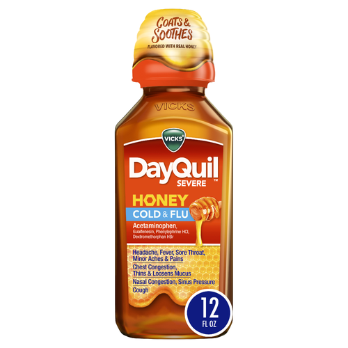 Vicks DayQuil Honey Flavor Cold & Flu Liquid  Medicine Powerful Daytime Relief - 12 Ounce