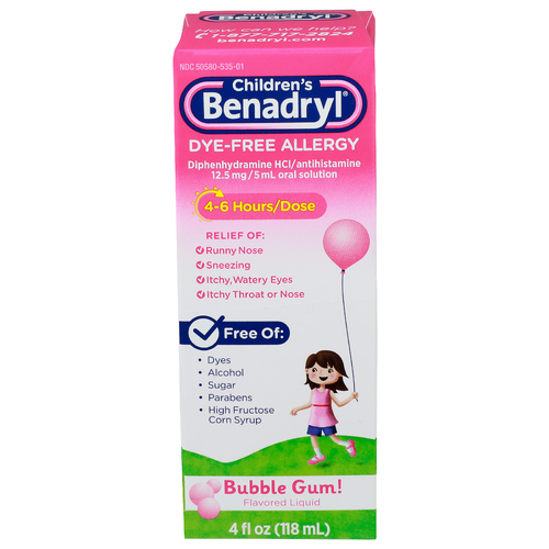 Children's Benadryl Bubble Gum! Flavored Dye-Free Allergy Liquid - 4 Fluid Ounce