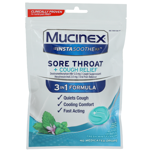 Mucinex Instasoothe Sore Throat & Cough Relief Drops - 40 Count
