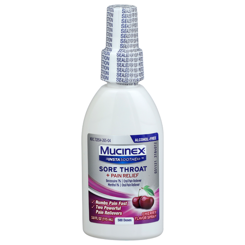 Mucinex Instasoothe Cherry Flavor Spray Sore Throat + Pain Relief - 0.008 Fluid Ounce - 500 Count