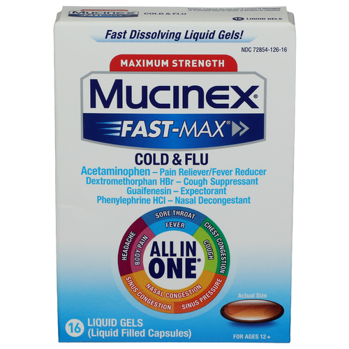 BROOKSHIRE'S Mucinex Fast Max Lqd Gel Cld Flu - 16 Count