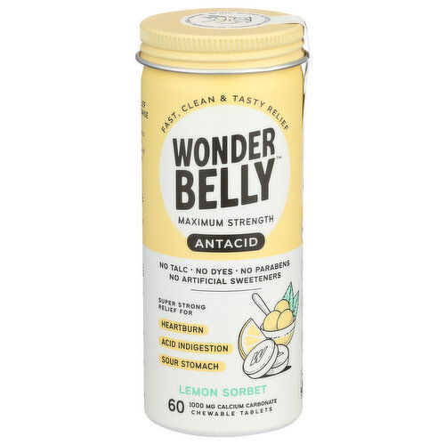 WONDERBELLY Lemon Sorbet Antacid Chew - 60 Count