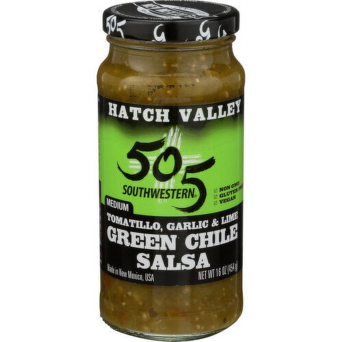 505 Southwestern Hatch Valley Green Chile Salsa w Garlic, & Lime Tomatillo Garlic & Lime - 16 Ounce