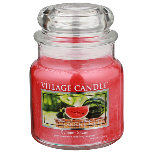 Village Candle Juicy Watermelon, Refreshing Cucumber Summer Slices - 13.75 Fluid Ounce