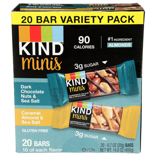 Kind Minis Multipack Dark Chocolate Nuts & Sea Salt__caramel Almond & Sea Salt - 0.7 Ounce - 20 Count