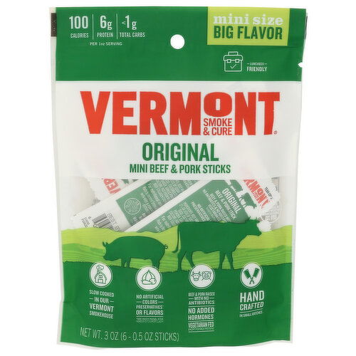 Vermont SMOKE & CURE Original Mini Beef & Pork Sticks - 0.5 Ounce - 6 Count