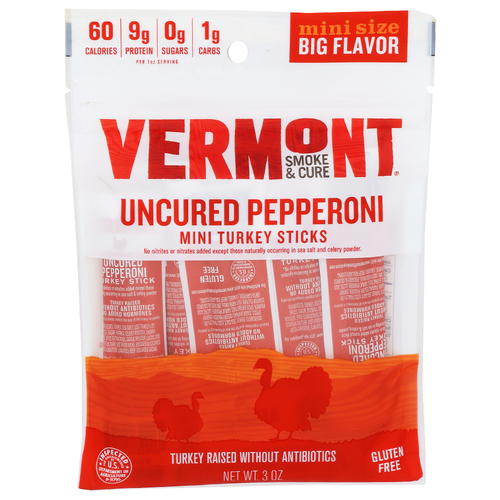 Vermont SMOKE & CURE Uncured Pepperoni Mini Turkey Sticks - 3 Ounce Image 1 of 4