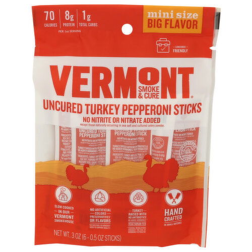 Vermont SMOKE & CURE Uncured Mini Turkey Sticks - 0.5 Ounce - 6 Count
