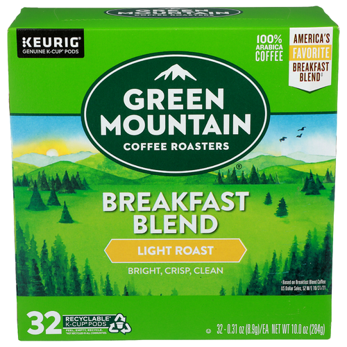 Green Mountain Coffee Roasters Light Roast Breakfast Blend Capsulespods K-Cup Pods - 0.313 Ounce - 32 Count