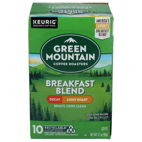 Green Mountain Decaf Light Roast Breakfast Blend Coffee K-Cups - 0.31 Ounce - 10 Count