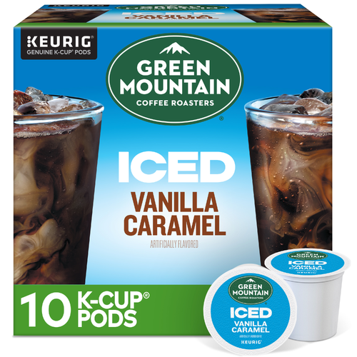 Green Mountain Coffee Roasters Iced Vanilla Caramel Single Serve Keurig K Cup Pods Flavored - 10 Count