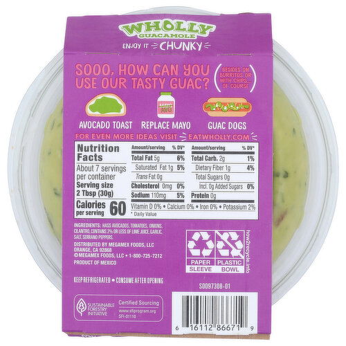 BROOKSHIRE'S Wholly Guacamole Chunky Bowl Ea - 7.5 Ounce