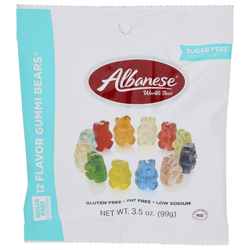 ALBANESE WORLD'S BEST Cherry, Strawberry, Mango, Pineapple, Lemon, Orange, Green Apple, Watermelon, Pink Grapefruit, Lime, Blue Raspberry, Grape Sugar Free Gummi Bears 12 Flavor - 3.5 Ounce