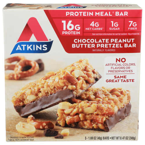 Atkins Chocolate Peanut Butter Pretzel Bar - 1.694 Ounce - 5 Count